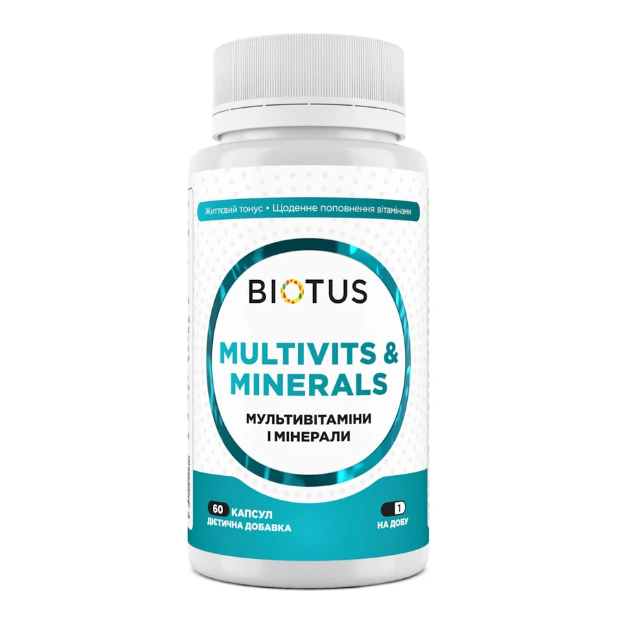 Мультивітаміни та мінерали, Multivits & Minerals, Biotus, 450 мг, 60 капсул: ціни та характеристики
