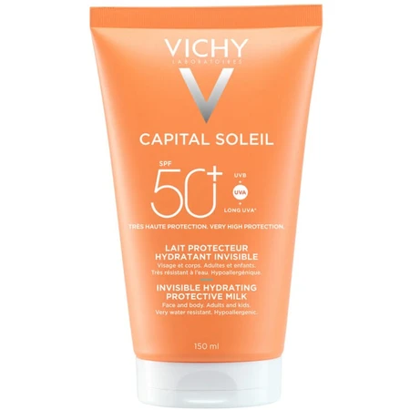 Сонцезахисне молочко для обличчя та тіла Vichy Capital Soleil UV Aqva SPF 50+, з 3 років, зволожувальне, 150 мл: ціни та характеристики