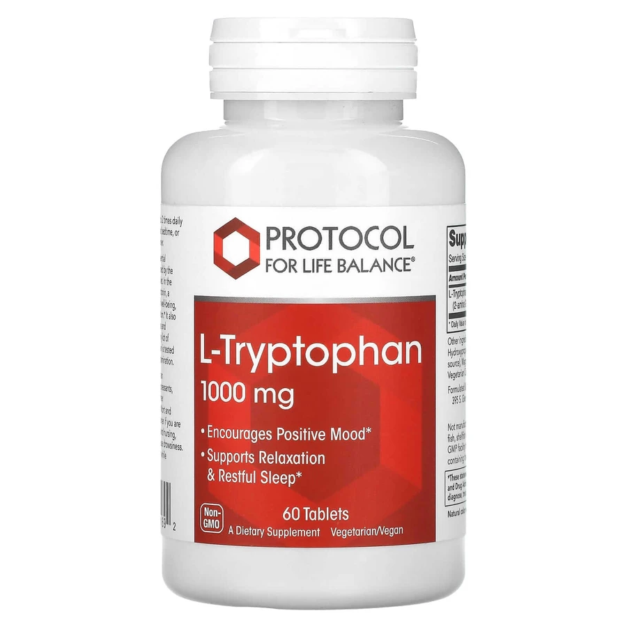 L-триптофан, L-Tryptophan, Protocol for Life Balance, 1000 мг, 60 таблеток: ціни та характеристики