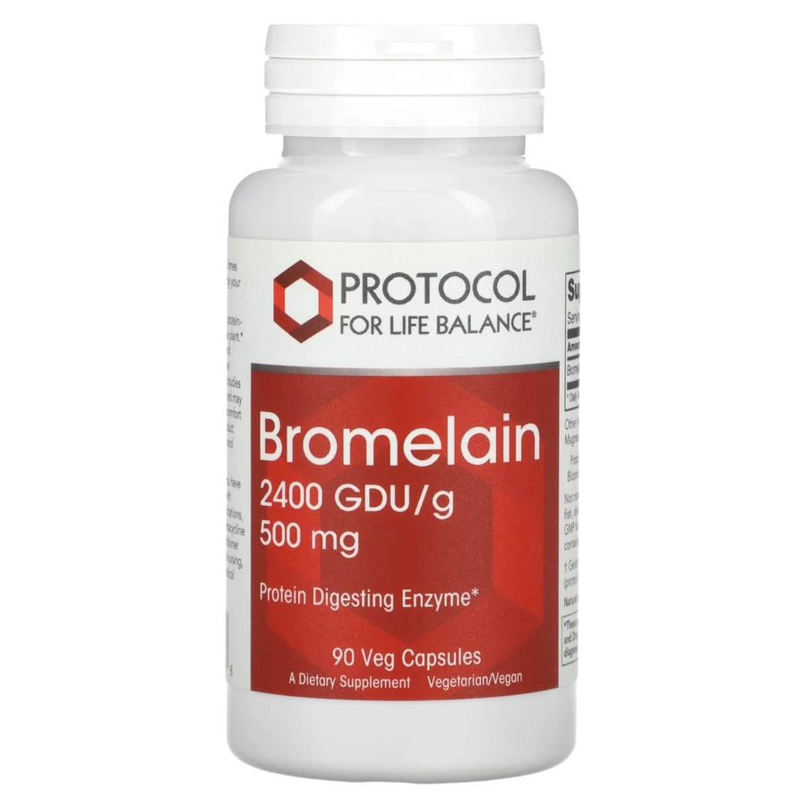 Бромелайн, Bromelain, Protocol for Life Balance, 2400 GDU/г, 500 мг, 90 рослинних капсул: ціни та характеристики