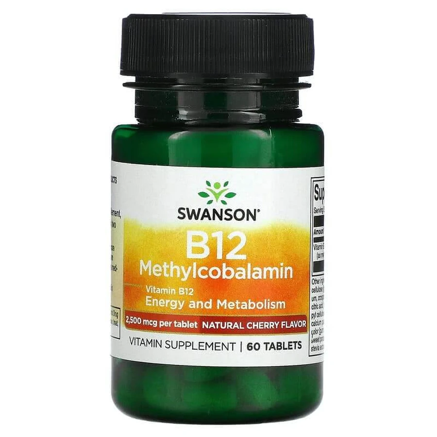 Вітамін В-12 (метилкобаламін), Ultra Vitamin B-12 Methylcobalamin, Swanson, смак вишні, 2500 мкг, 60 таблеток: ціни та характеристики