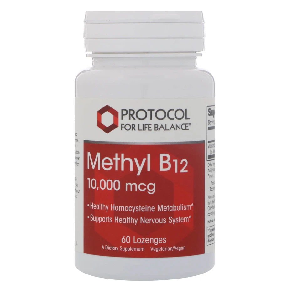 Вітамін В-12, метилкобаламін, Methyl B-12, Protocol for Life Balance, 10000 мкг, 60 льодяників: ціни та характеристики