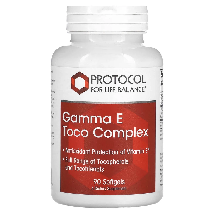 Вітамін Е, Gamma E Toco Complex, Protocol for Life Balance, комплекс токоферолів, 90 гелевих капсул: ціни та характеристики