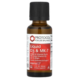 Витамины D3 и К-2 (MK-7), Liquid D3 & MK-7, Protocol for Life Balance, жидкие, 30 мл