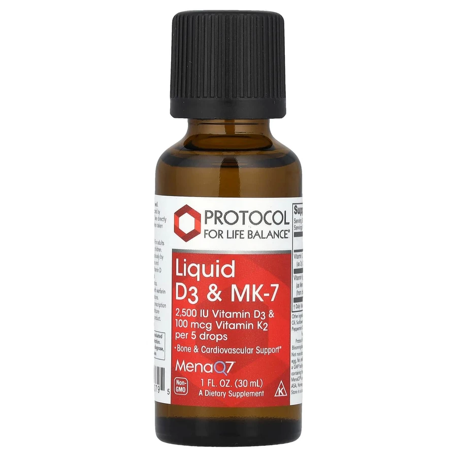 Витамины D3 и К-2 (MK-7), Liquid D3 & MK-7, Protocol for Life Balance, жидкие, 30 мл: цены и характеристики