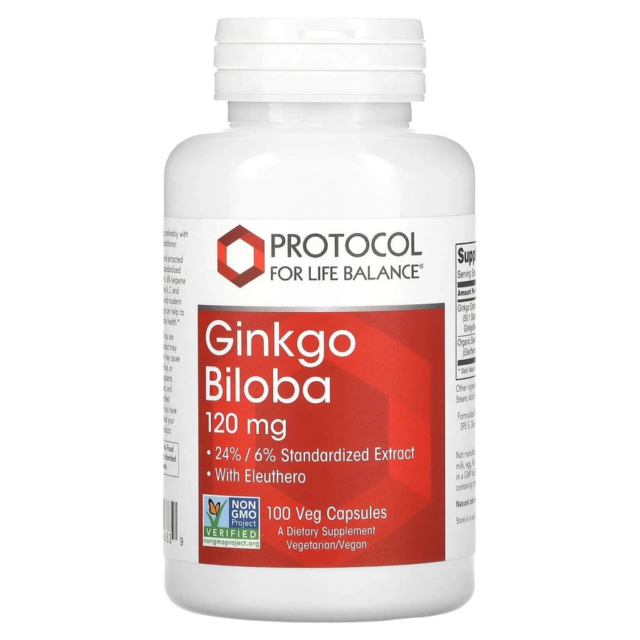 Гінкго Білоба, Ginkgo Biloba, Protocol for Life Balance, 120 мг, 100 рослинних капсул: ціни та характеристики