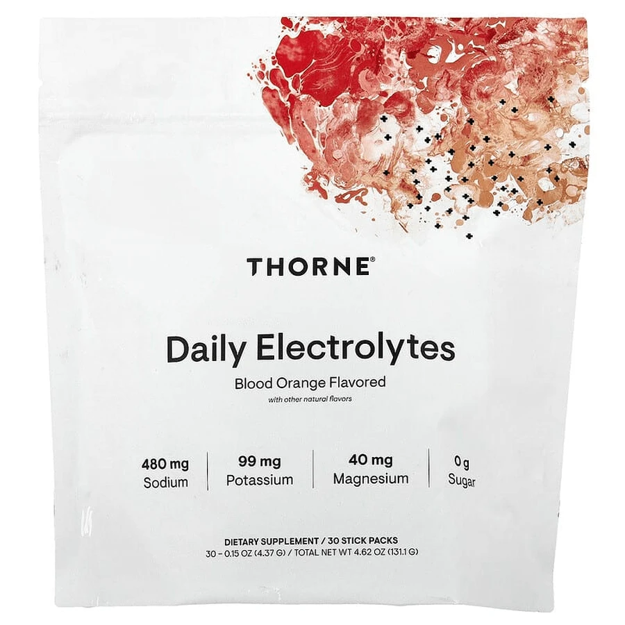 Электролиты, Daily Electrolytes, Thorne, вкус красный апельсин, 30 пакетиков-стыков (4,37 г каждый): цены и характеристики