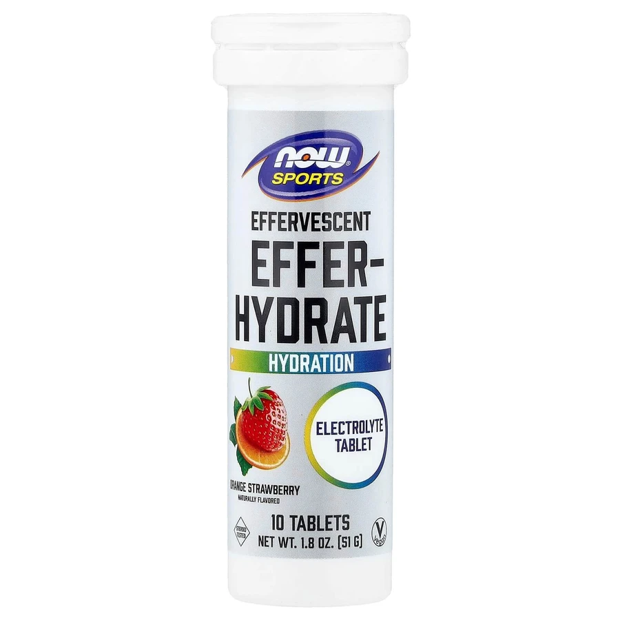 Електроліти, Effer-Hydrate, Now Foods, Sports, із полунично-апельсиновим смаком, 10 таблеток, 51 г: ціни та характеристики