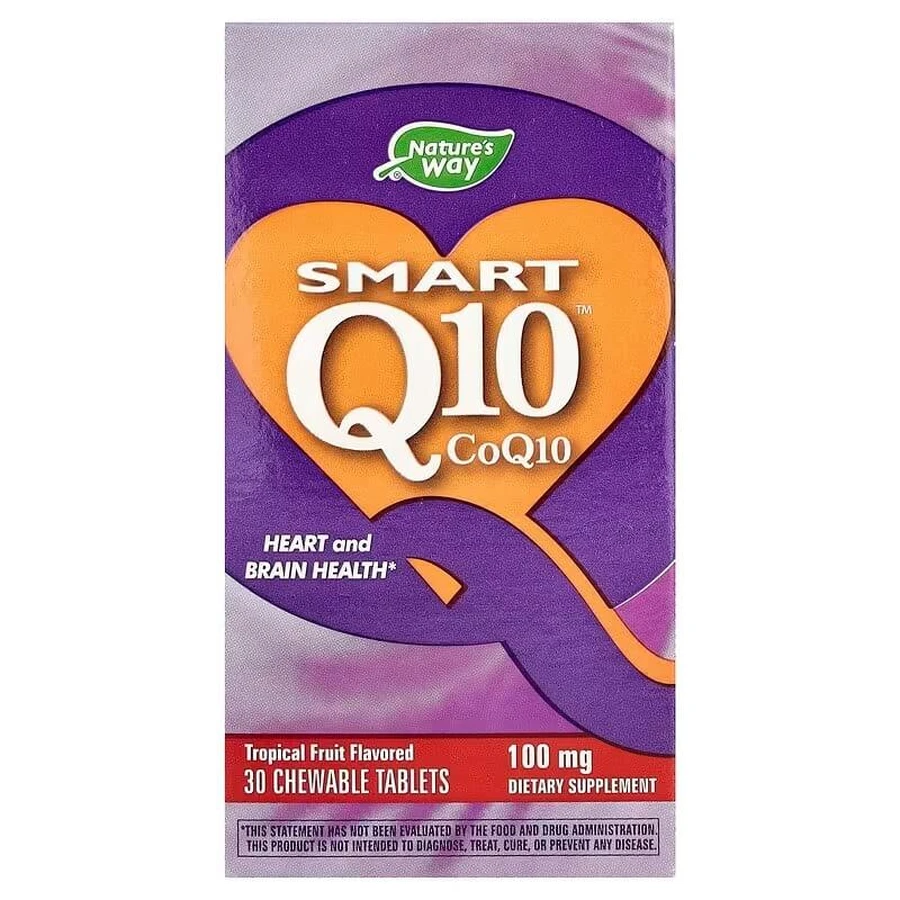 Коензим Q10, Smart Q10, Nature's Way, смак тропічних фруктів, 100 мг, 30 жувальних таблеток: ціни та характеристики