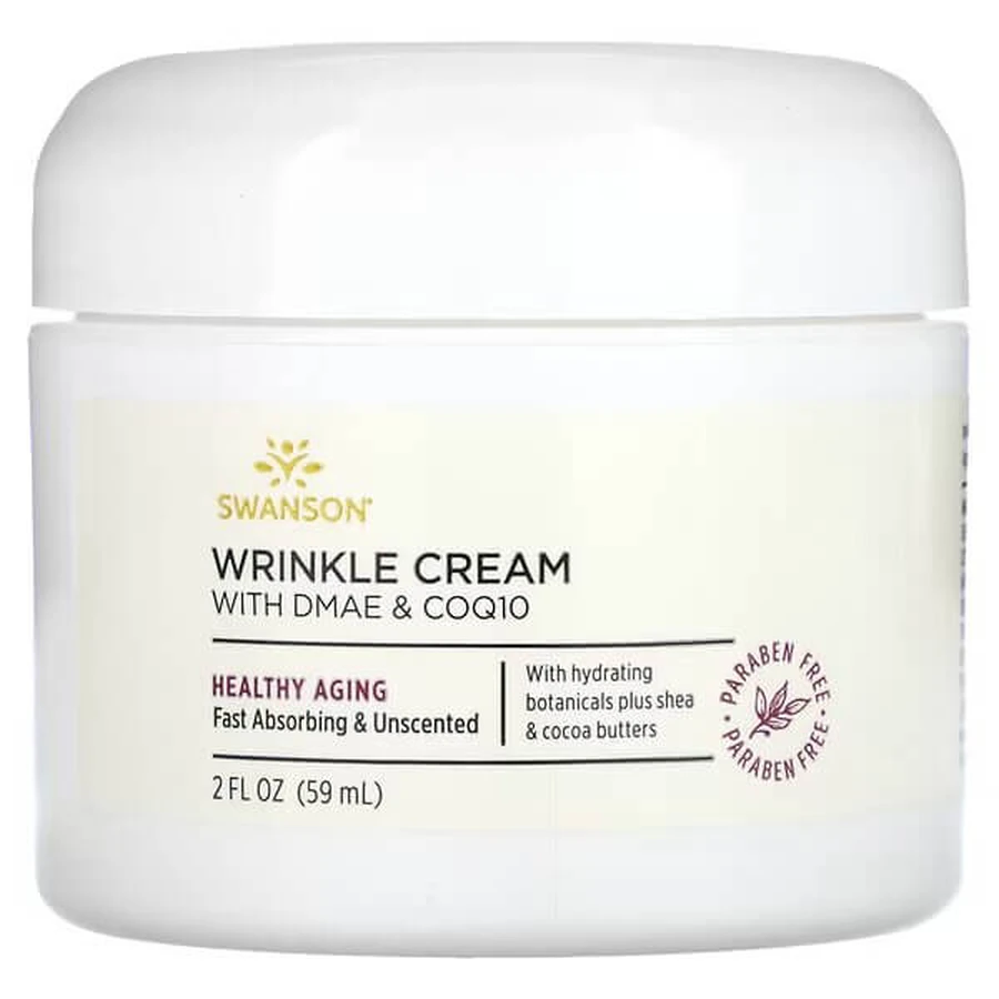 Крем для обличчя, Wrinkle Cream With DMAE & CoQ10, Swanson, від зморшок, з ДМАЕ та коензимом Q10, 59 мл: ціни та характеристики