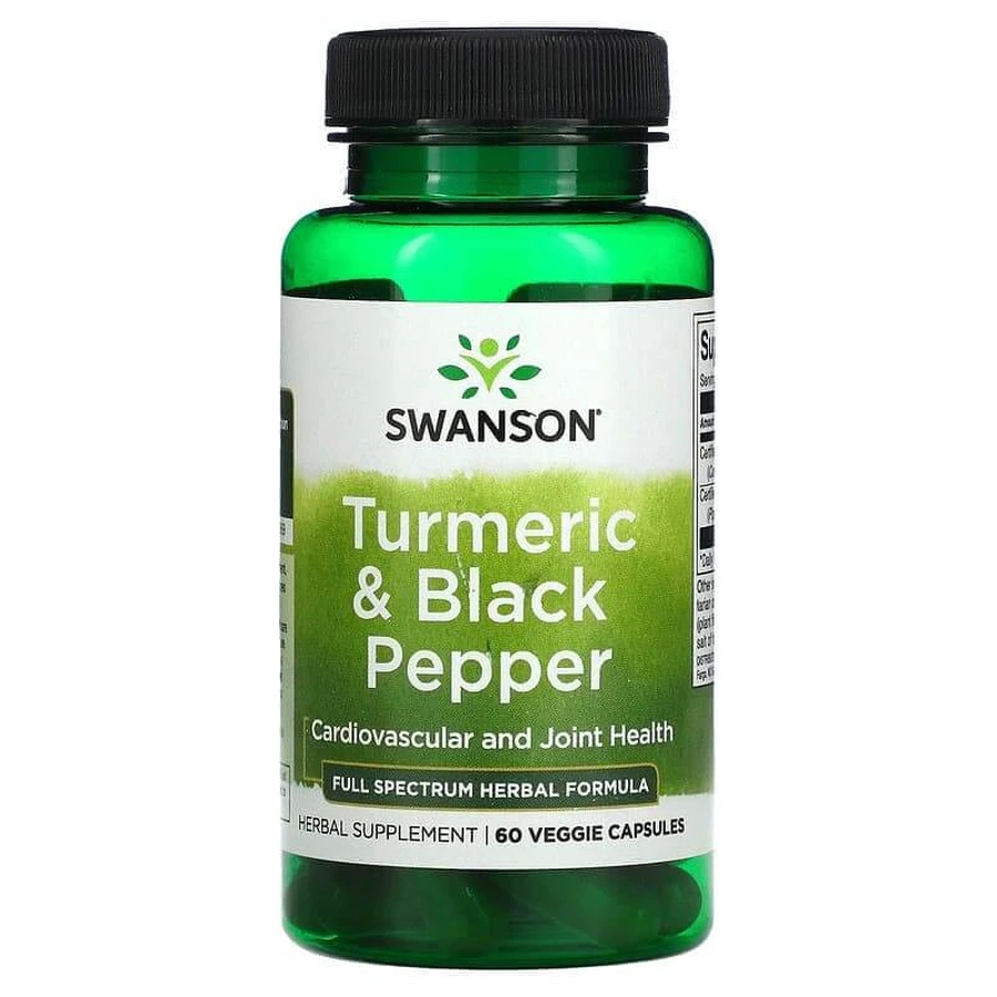 Куркума та чорний перець, Turmeric & Black Pepper, Swanson, 60 вегетаріанських капсул: ціни та характеристики