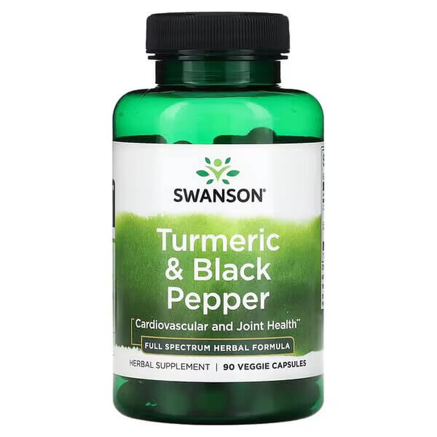 Куркума та чорний перець, Turmeric & Black Pepper, Swanson, 90 рослинних капсул: ціни та характеристики