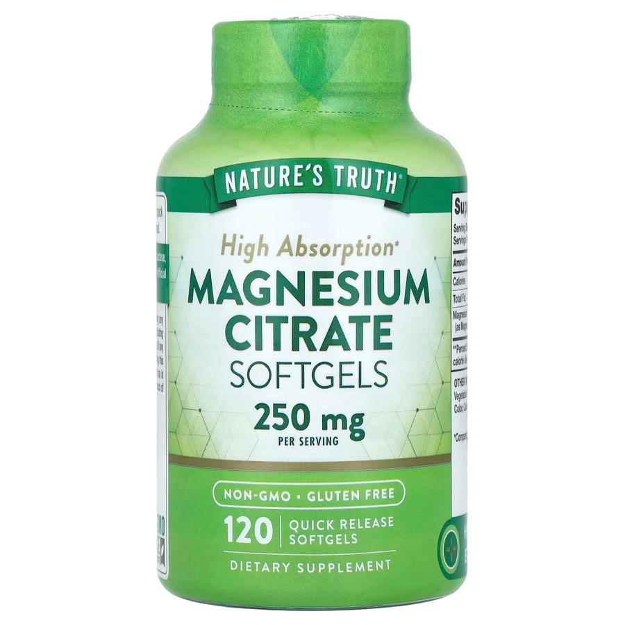 Магний цитрат, Magnesium Citrate, Nature's Truth, 250 мг, 120 гелевых капсул быстрого высвобождения (125 мг в гелевой капсуле): цены и характеристики
