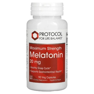 Мелатонин, Melatonin, Protocol for Life Balance, максимальная сила, 20 мг, 90 растительных капсул