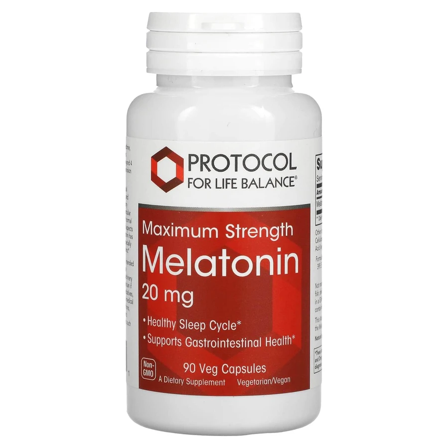 Мелатонин, Melatonin, Protocol for Life Balance, максимальная сила, 20 мг, 90 растительных капсул: цены и характеристики