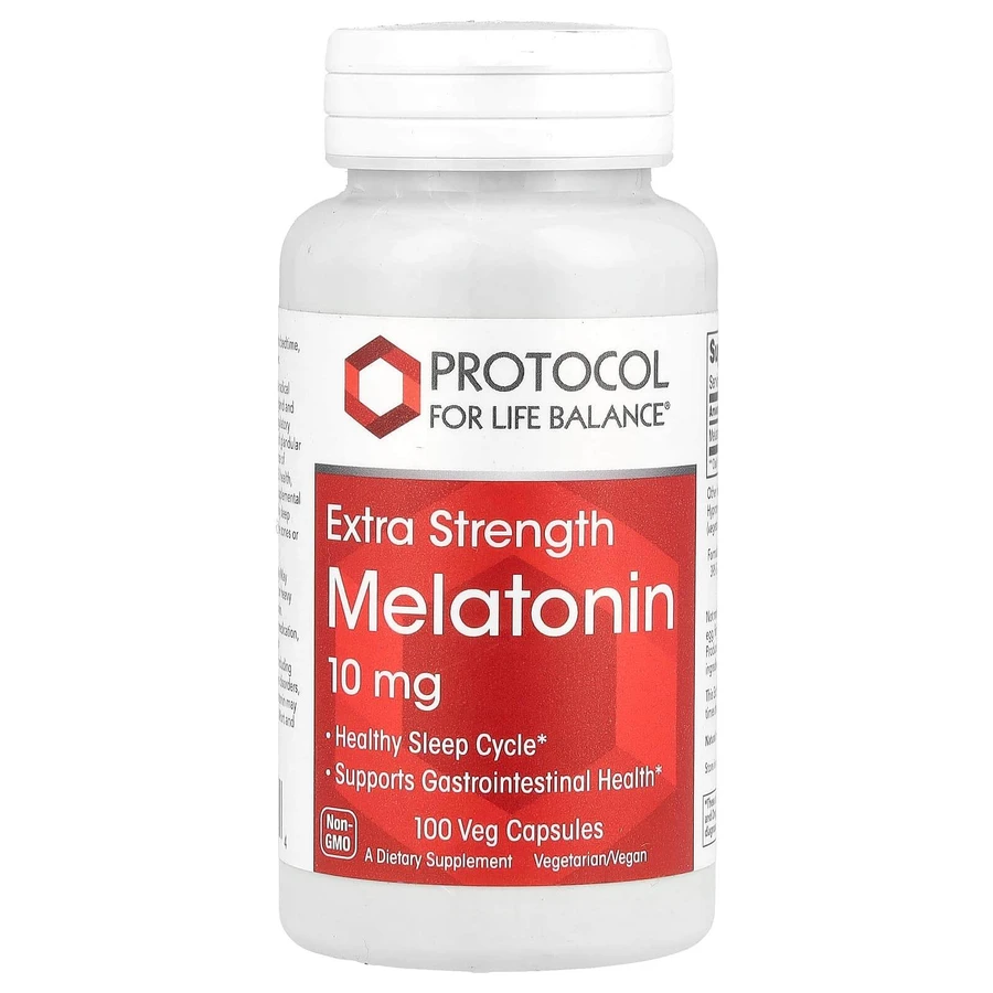 Мелатонин, Melatonin, Protocol for Life Balance, повышенная сила, 10 мг, 100 растительных капсул: цены и характеристики