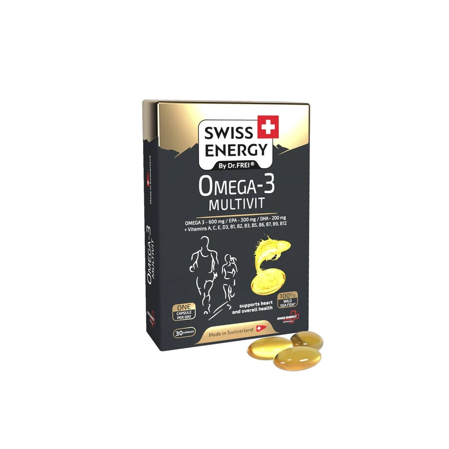 Мультивітаміни з Омега-3, Omega-3 MULTIVIT blister, Swiss Energy, 12 вітамінів, 30 гелевих капсул: ціни та характеристики