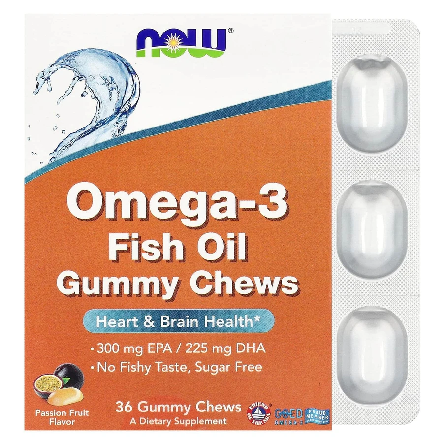 Омега-3 Риб'ячий жир, Omega-3 Fish Oil Gummy Chews, NOW Foods, смак маракуї, 36 жувальних цукерок: ціни та характеристики