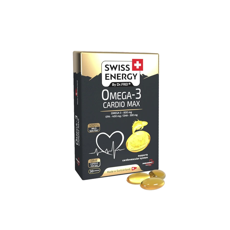 Омега-3, Omega-3 CARDIO MAX blister, Swiss Energy, підтримка серцево-судинної системи, 30 гелевих капсул: ціни та характеристики