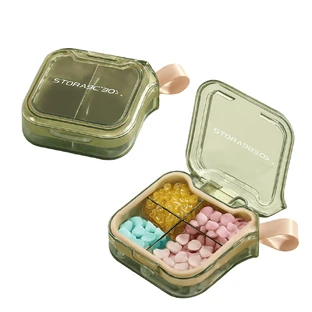 Органайзер для таблеток с 4 отделениями, 4 Case Pill Organizer Pill Box, MEMOSAN, зеленый