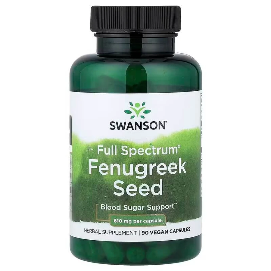 Пажитник, насіння, Fenugreek Seed, Swanson, 90 веганських капсул (610 мг на капсулу): ціни та характеристики
