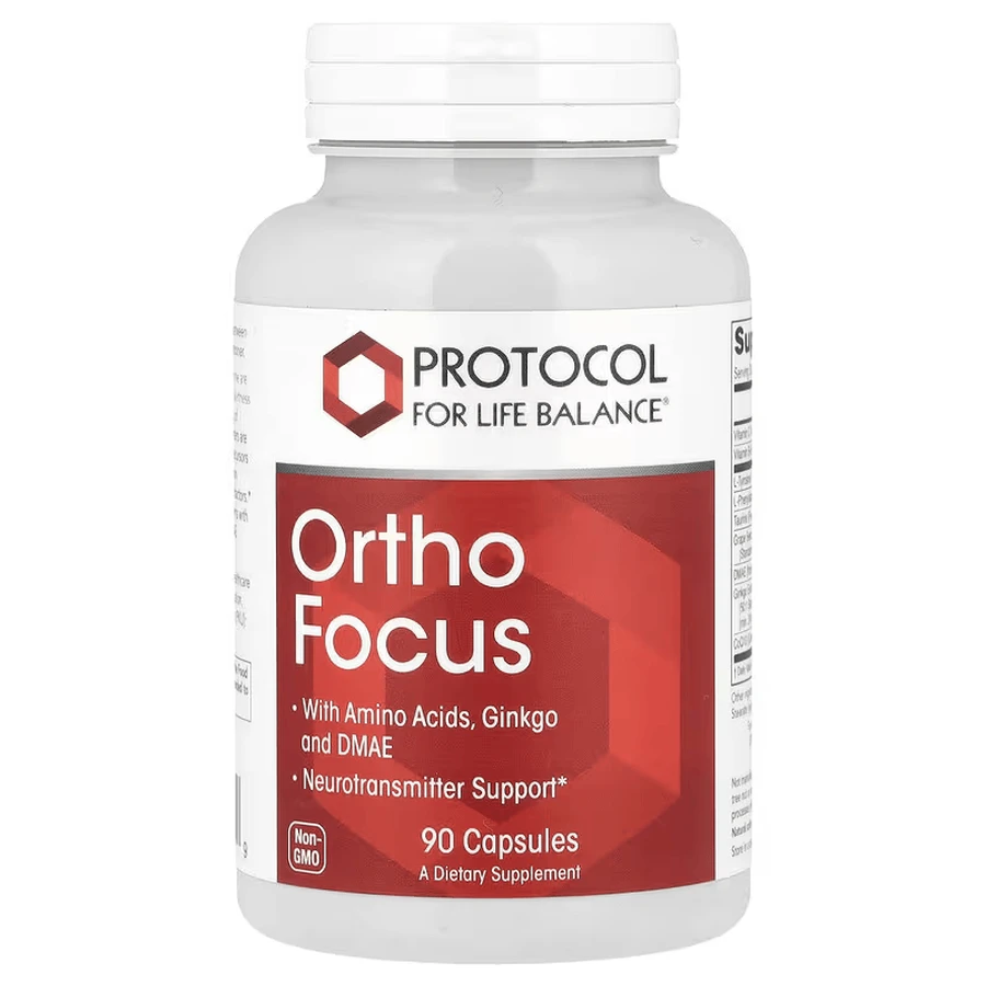 Підтримка роботи мозку та когнітивних функцій, Ortho Focus, Protocol for Life Balance, З амінокислотами, гінкго та ДМАЕ, 90 капсул: ціни та характеристики
