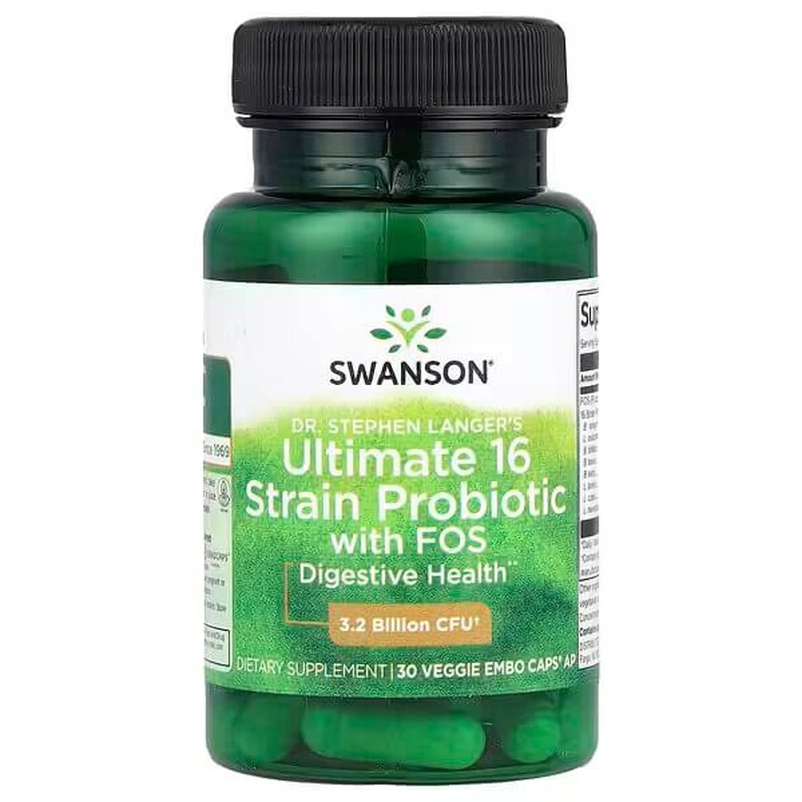 Пробіотики, 16 Strain Probiotic with FOS, Swanson, 16-штамовий з ФОС, 30 вегетаріанських капсул: ціни та характеристики