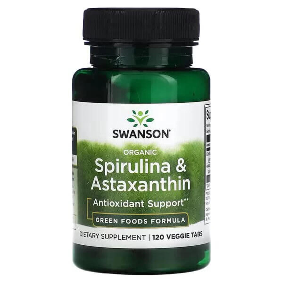 Спіруліна органічна та астаксантин, Organic Spirulina & Astaxanthin, Swanson, 120 рослинних таблеток: ціни та характеристики