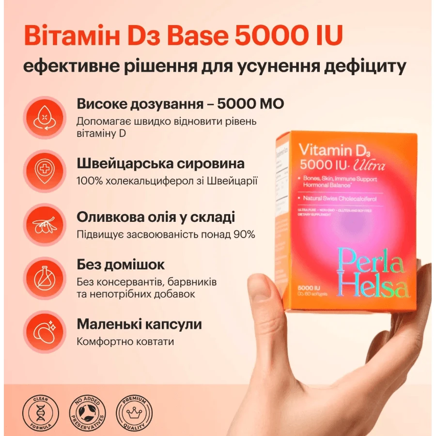 Витамин Д3 5000 МЕ Perla Helsa Ultra капсулы №60: цены и характеристики
