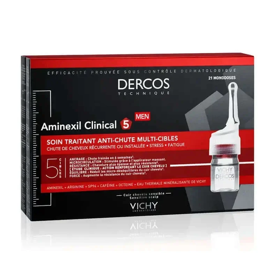 Vichy Dercos Aminexil Clinical 5 Anti-Hair Loss Multi-Action для мужчин, 21 разовая доза: цены и характеристики