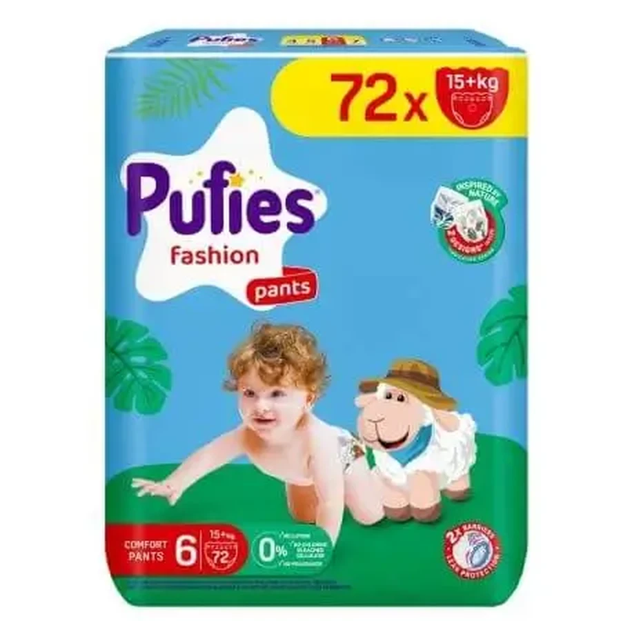 Подгузники Mega XL Fashion, №6, 15+ кг, 72 шт, Pufies: цены и характеристики