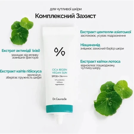 Набір сонцезахисних кремів Dr.Ceuracle Cica Regen Vegan Sun Set DUO SPF 50+/PA++++ з центелою, 2 шт. по 50 мл: ціни та характеристики