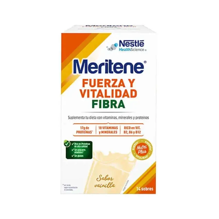 Meritene Strength & Vitality Fibre Shake с ванильным вкусом, 14 пакетиков x 35 грамм: цены и характеристики