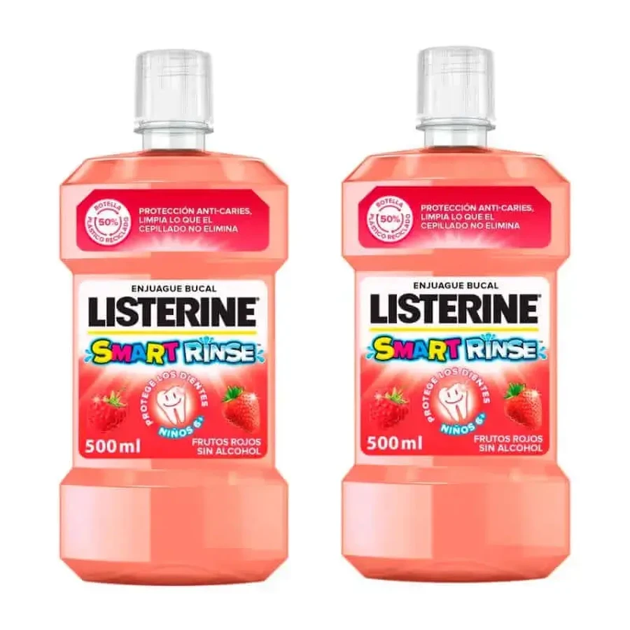 Listerine Duplo Детский ополаскиватель для рта без спирта, защита от кариеса с фтором, 2 x 500 мл: цены и характеристики
