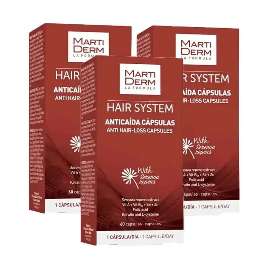 Martiderm Hair System капсулы против выпадения волос, упаковка 3 x 60 капсул: цены и характеристики