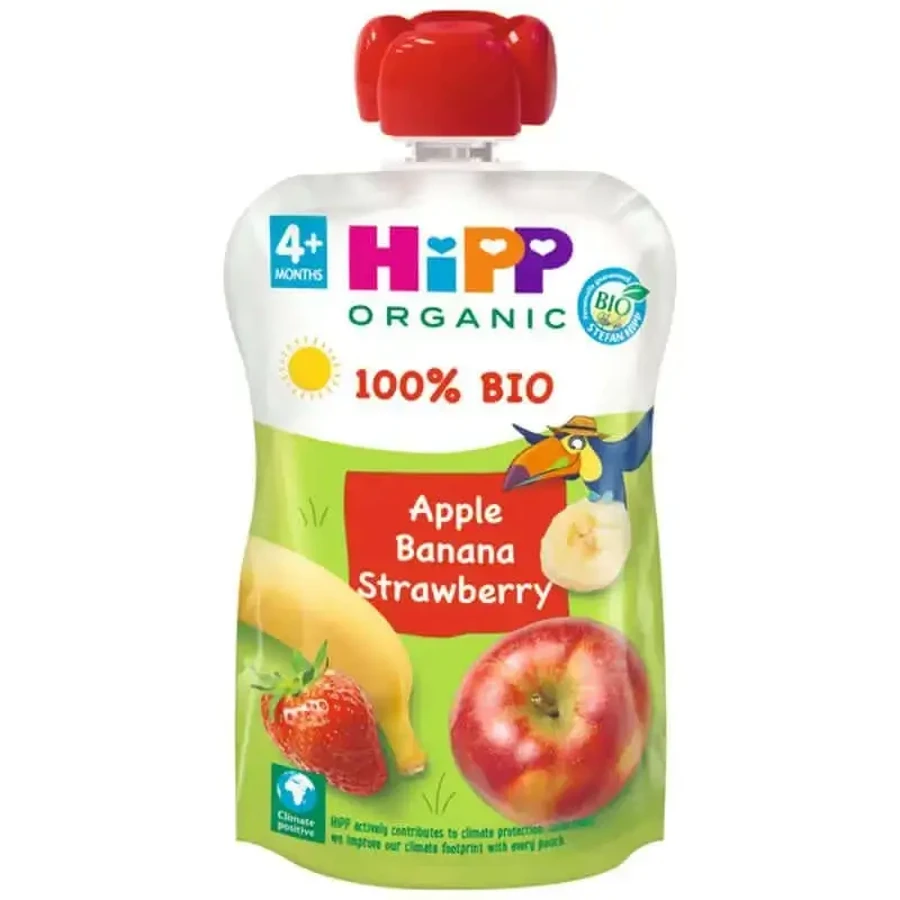 Hipp Bio Полуниця Яблуко Банан Яблуко в пакетиках, 100 г: ціни та характеристики