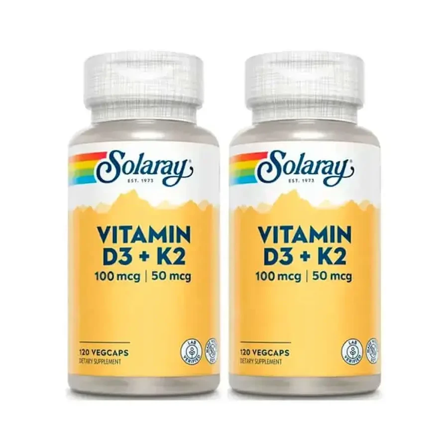 Solaray Вітамін D3 та K2 (Mk7), упаковка 2 х 120 капсул: ціни та характеристики