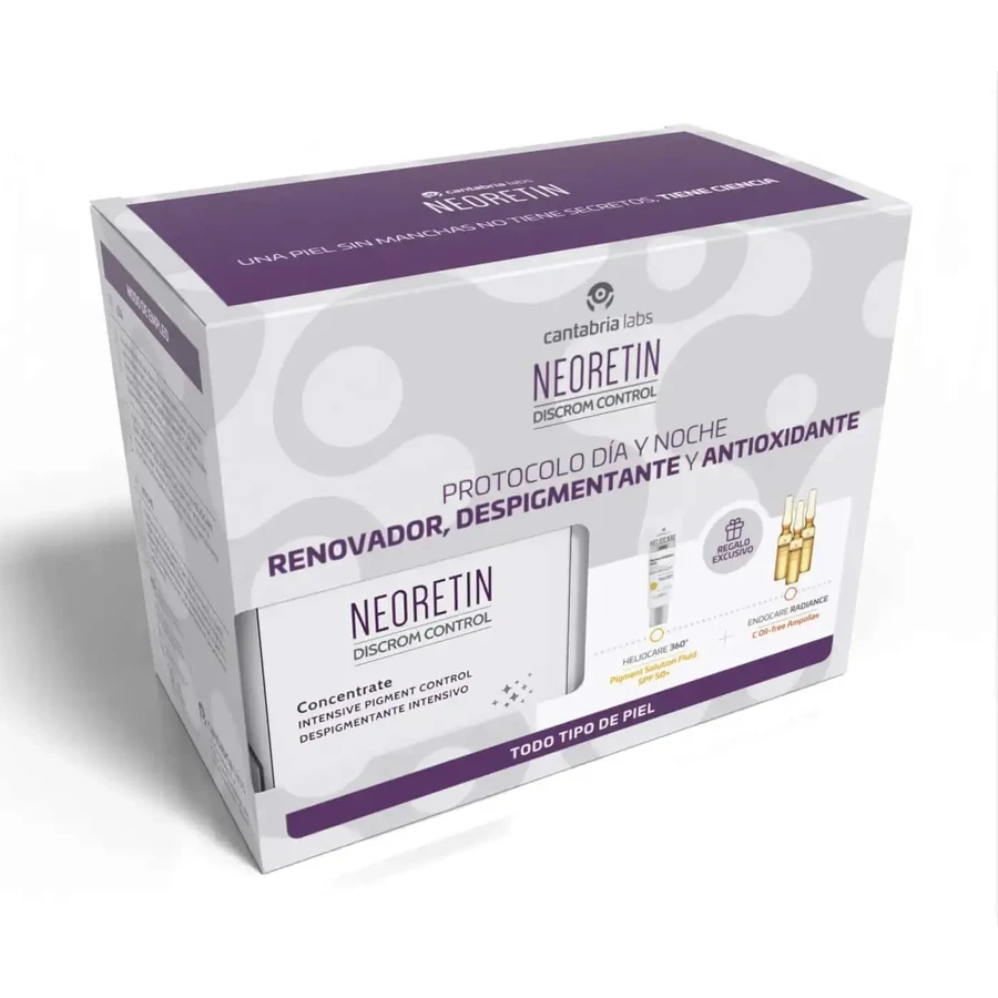 Концентрат Neoretin Pack Discrom + пігментний розчин Heliocare 360° SPF50 + зразки сяйва Endocare: ціни та характеристики