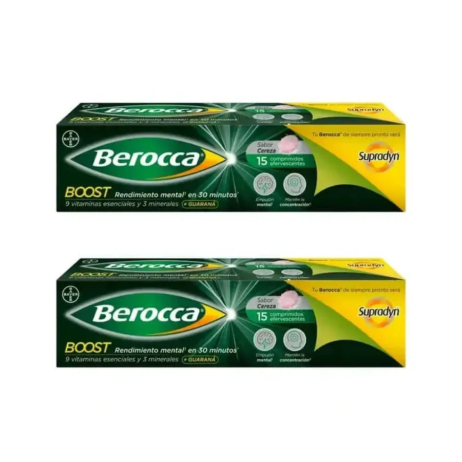 Berocca Boost Магній, вітаміни та мінерали з гуараною, шипучі таблетки, 2х15 шт.: ціни та характеристики