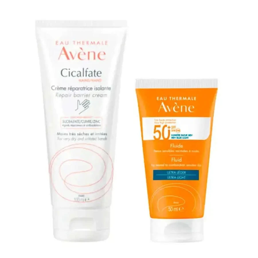 Avene Pack Cicalfate Cicalfate Бар'єрний відновлювальний крем для рук, 50 мл + Avene Флюїд SPF 50+, 50 мл: ціни та характеристики