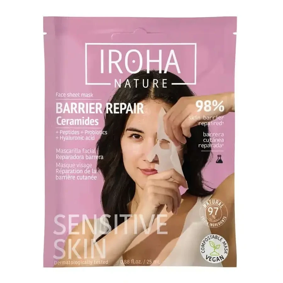 Iroha Nature Керамідна відновлювальна маска Бар'єр для чутливої шкіри, 25 мл: ціни та характеристики
