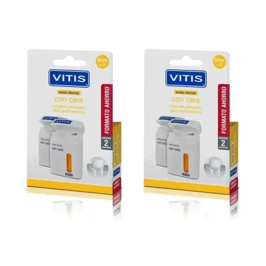 Зубна нитка Vitis Duplo з воском, 2X50 м: ціни та характеристики
