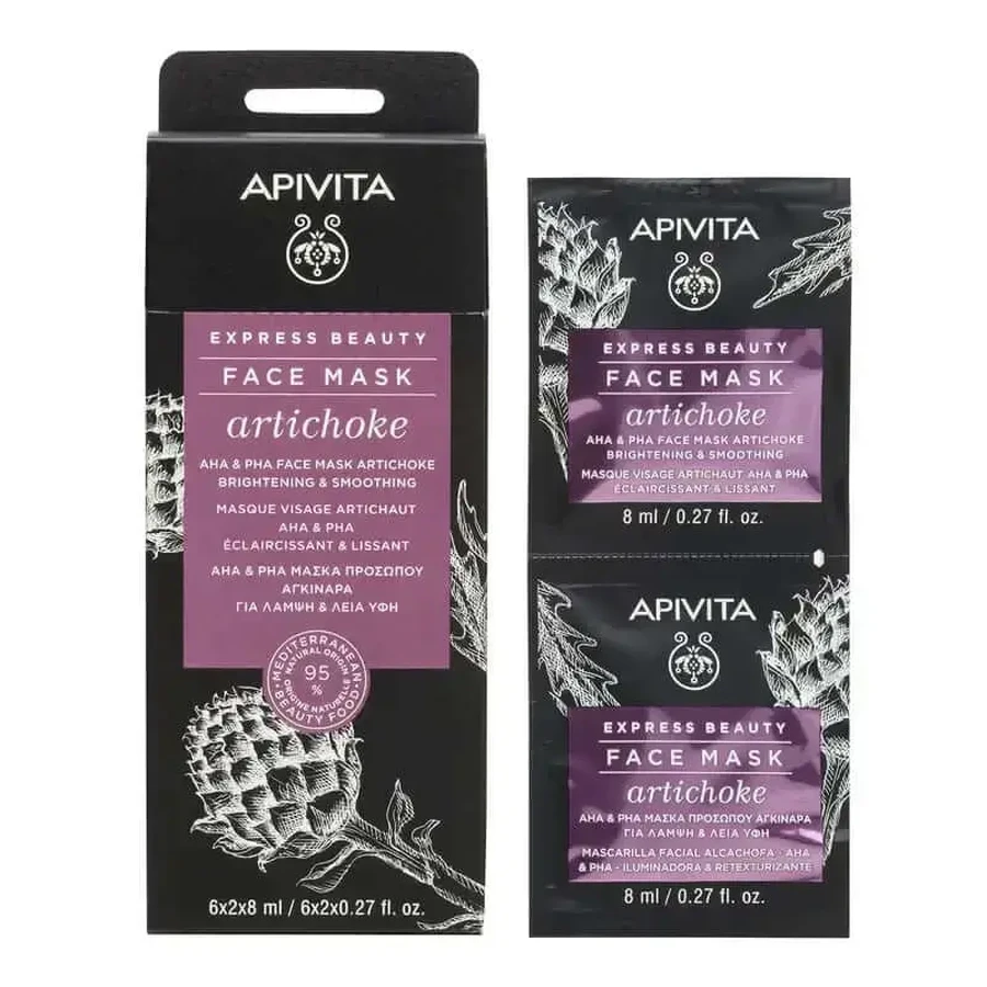Apivita Express Beauty Освітлююча та ретекстуруюча маска з артишоком, 2х8 мл: ціни та характеристики