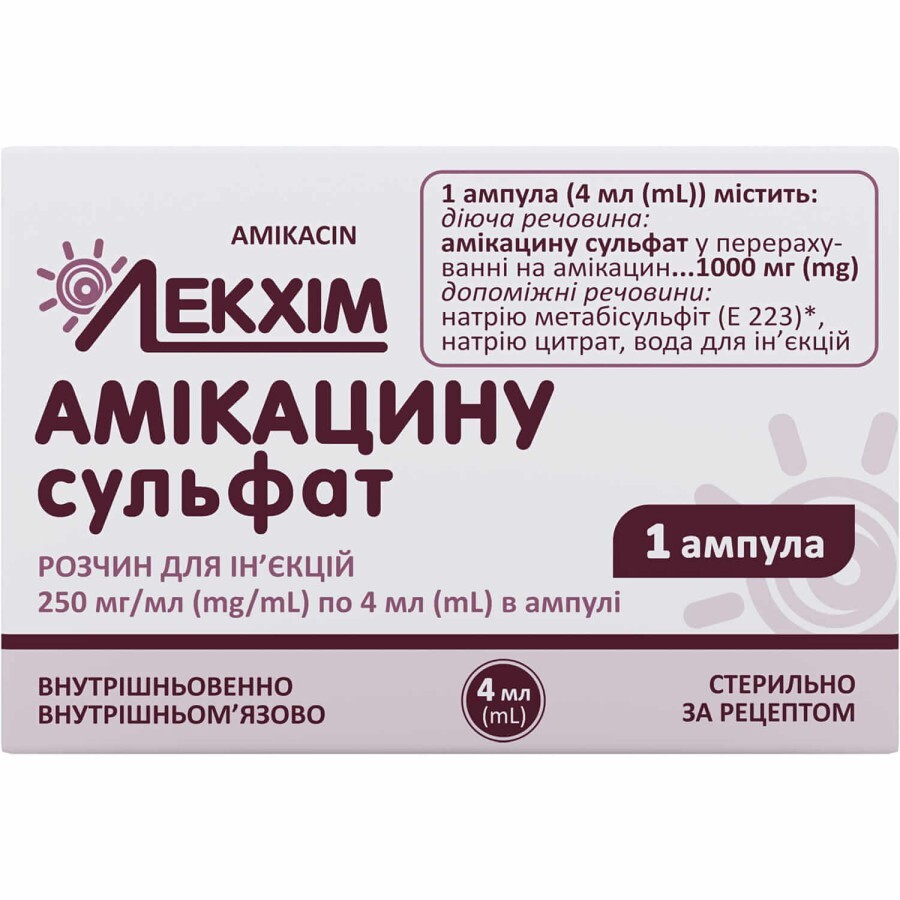 Амикацина сульфат р-р д/ин. 250 мг/мл амп. 4 мл: цены и характеристики