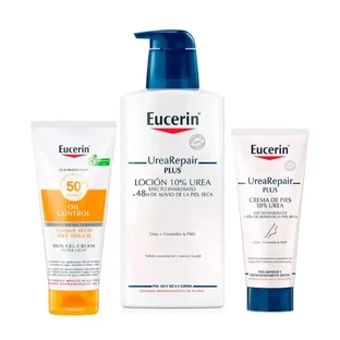 Eucerin Pack Dry Touch Gel Cream Spf 50, 200Ml, Восстанавливающий крем для ног 100Ml, Лосьон с мочевиной 10% 400 Ml