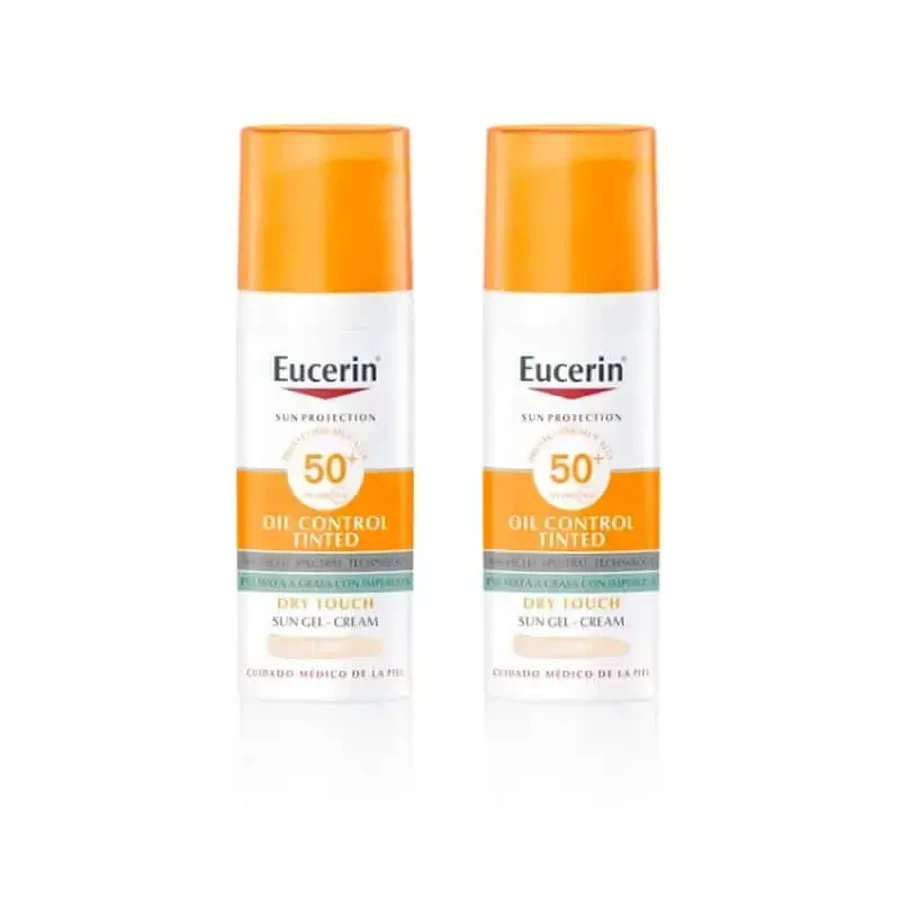 Eucerin FaceSolar Oil Control Крем-гель для обличчя з олією для сухого дотику Spf50+ з легким відтінком, 2х50 мл: ціни та характеристики
