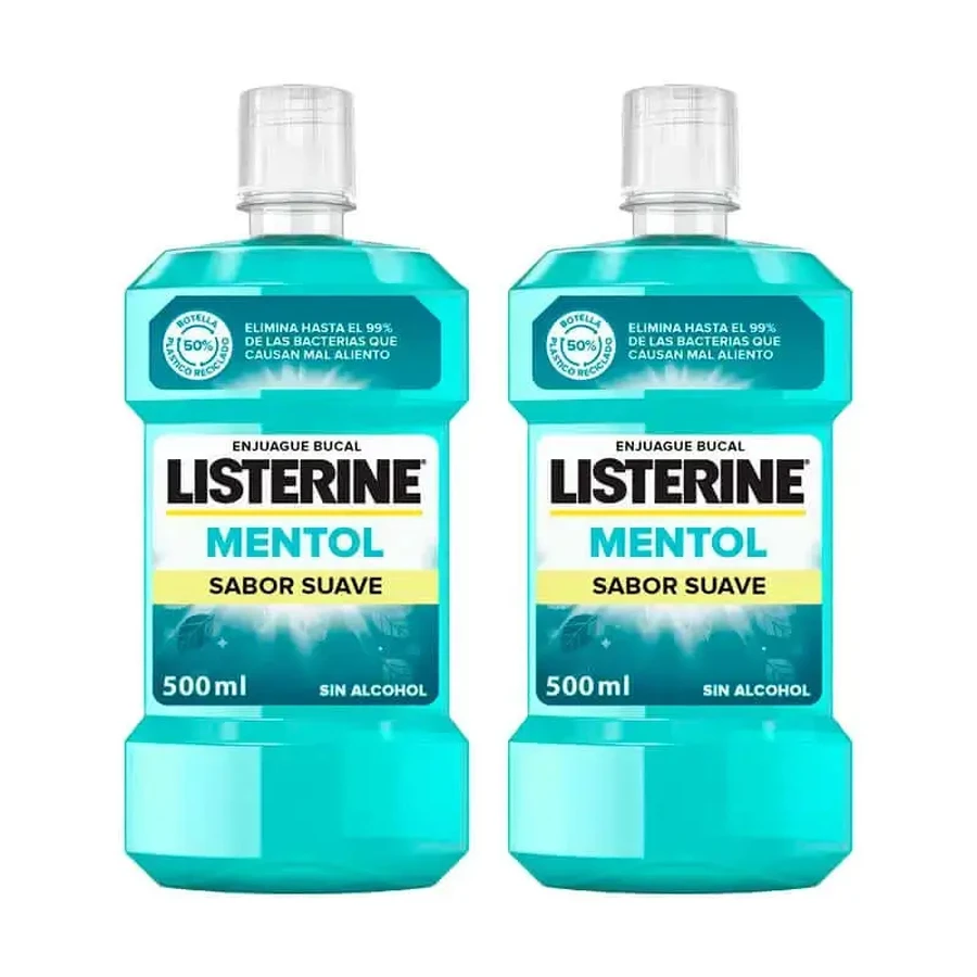 Ополіскувач для порожнини рота Listerine Duplo, м'який ментоловий смак, без спирту, щоденне використання, 2 x 500 мл: ціни та характеристики