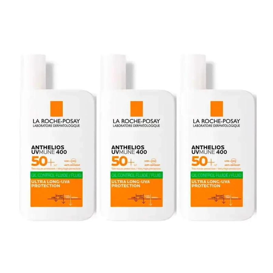 La Roche Posay Потрійні антитіла Потрійні антитіла Uv-Mune 400 Oil Control Невидимий флюїд Spf50+ безбарвний, 3 х 50 мл: ціни та характеристики