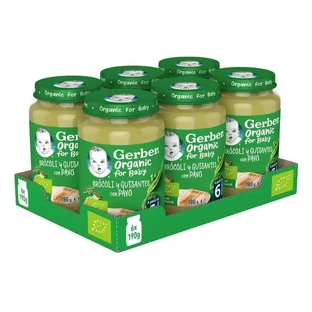 GERBER Pack Органічні баночки для солінь Брокколі, горошок та індичка, 190 г х 6 шт.