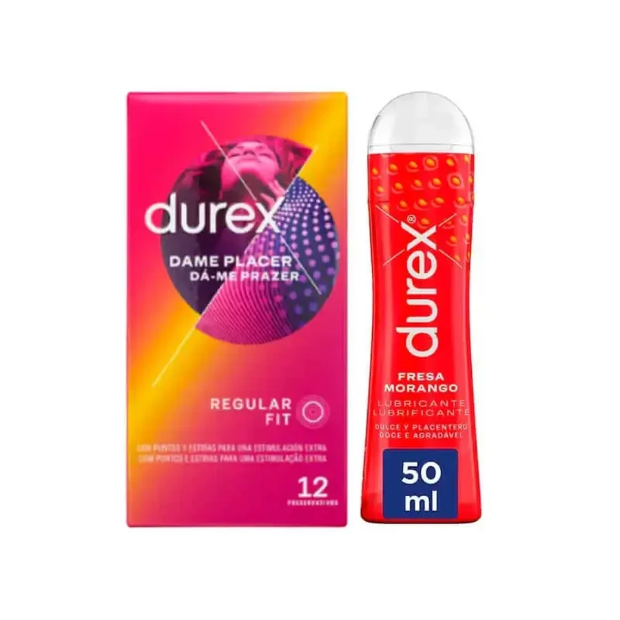 Durex Pack Dame Placer 12 презервативів + полуничний лубрикант 50 мл: ціни та характеристики